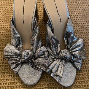 Loeffler Randall Penny Silver Pleated Knotted High Heel Sandals Size 7 M